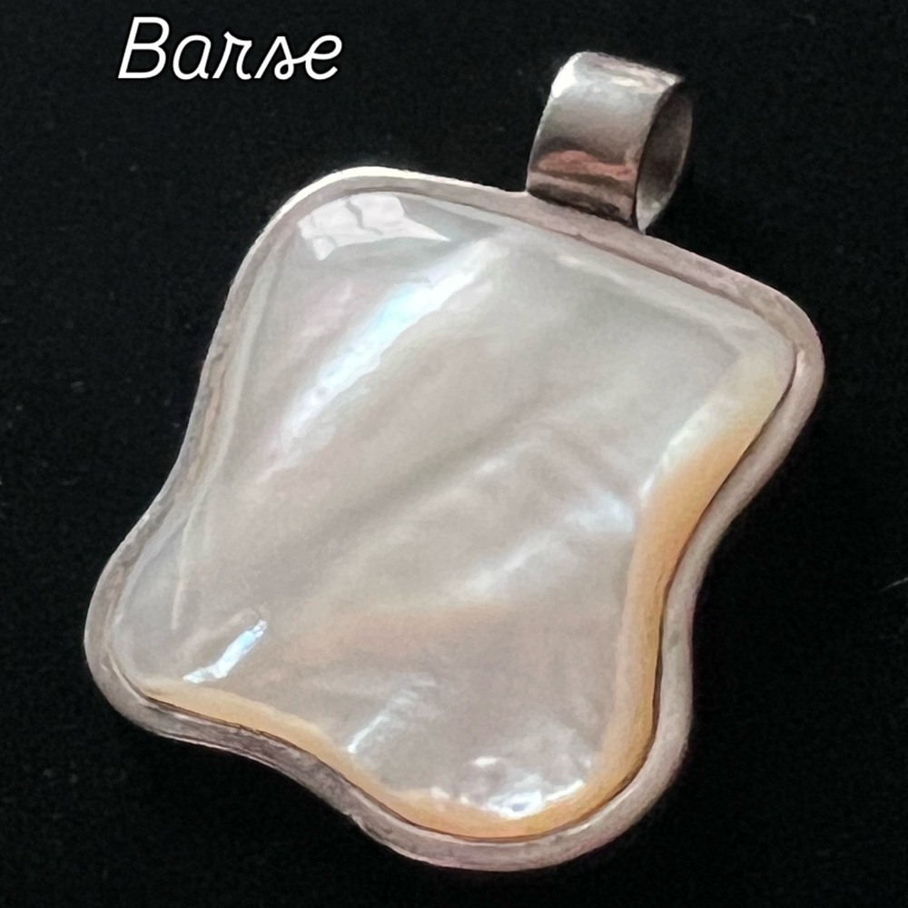 Barse Sterling Silver 925 Mother of Pearl MOP Wave Square Modern Pendant